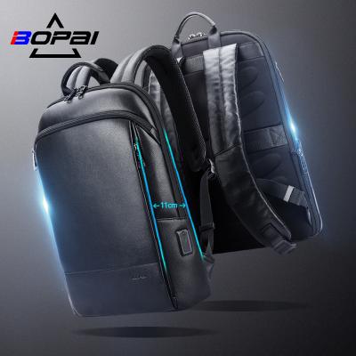 China With USB Bopai Logo New Luxury Custom USB Charging Anti Theft 15 Inch Laptop Business Bag Pack Real Genuine Leather Men Slim Backpack for sale