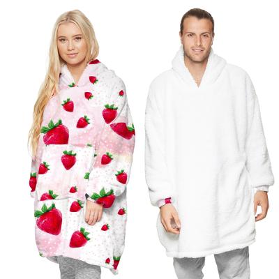 China QUICK DRY Multiple Pattern Strawberry Digital Printing Hot Selling Parent - Child Thickened Nightgown Winter Warm And Wearable Home Blanket for sale