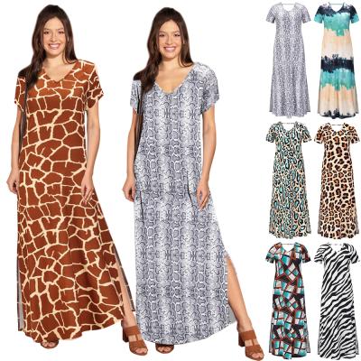 China 2021 anti-static new summer wholesale plus size v-neck sleeve dress the long loose style short animal print for sale