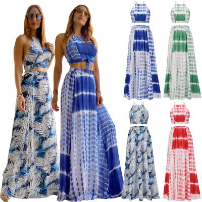 China New Anti-Static Women's Summer Long Tie Dye Fashion Strap Dress Dresses Popular Flare Skirt Crop Dress Two-Piece Fit Reglan for sale