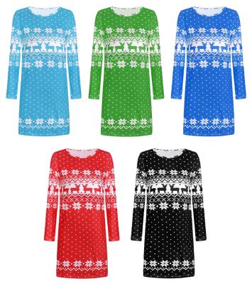 China 2021 New Women's Christmas Elegant Round Neck Sleeve Knitted Dress Breathable Autumn And Winter Long Clothes for sale