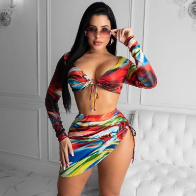 China Breathable Colorful Printing Bikinis Woman Swimwear 3 Pcs Beach Wear Swimwear Strappy Bikini 2021 Swimsuits With Cover For Women for sale