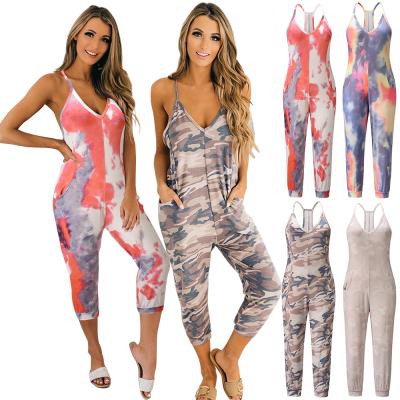 China Fashion Women Ladies Tie Dye Jumpsuit Vacation Straps Romper Summer Backless Sleeveless Anti-pilling Jumpsuit Wholesale Casual Beach Playsuit for sale