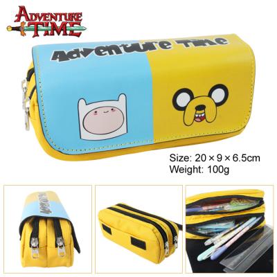 China Anti-theft Adventure Time With Finn And Jake Anime Pen Bag Purse Box Big Capacity Double Zipper Pencil Case Pu Leather Cosmetic Bag for sale