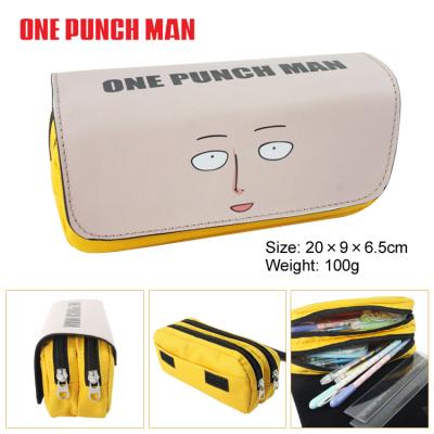 China Anti-theft 3 Different Styles One Punch-Man Anime Pencil Bag Cartoon Pencil Case PU Leather Satchel Unisex Double Zipper Pencil Bag for sale