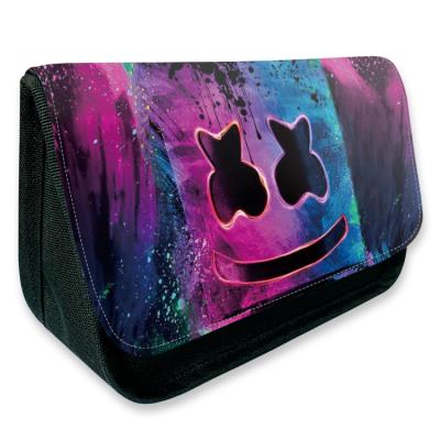 China Anime Marshmello Large Capacity Peripheral Double Zipper Flip Anti-theft Pen Bag Unisex School Pencil Case for sale