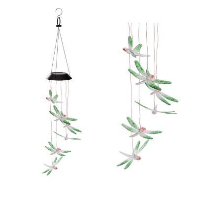 China Decorative Sensor Christmas Hummingbird Wind Chime Lamp Human Decorative Color Changing LED Garden Memorial Wind Chimes Solar Light for sale