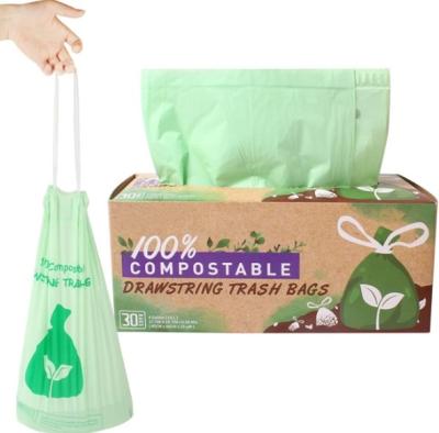 China Bolsas de basura de cuerda de tracción compostables con caja de distribución de venta al por menor en venta