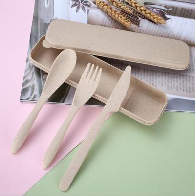 China Sustainable Eco Friendly Biodegradable Reusable Portable Flatware Set Wheat Flatware Set Dinnerware Set for sale