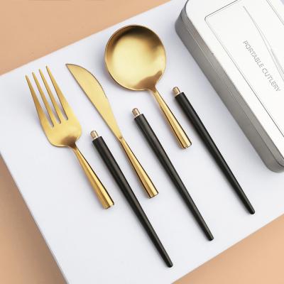 China Portable Picnic Portugal Stainless Steel White Gold Cutlery Flatware Set Sustainable With Colorful Handle In Boxes for sale