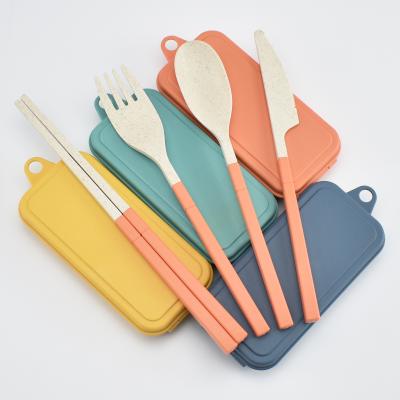 China Sustainable Plastic Portable Foldable Food Grade Wheat Straw Cutlery Set for sale