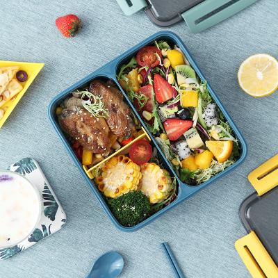 China Plastic Reusable Eco Microwavable Food Storage Container Bento Lunch Box With Cutlery 3 Compartments Lunch Box for sale