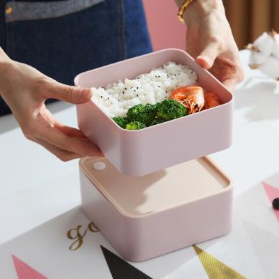 China Wholesale Plastic Microwavable PP Lunch Box 2 Layer Lunch Box With Cutlery Bento Lunch Boxes for sale