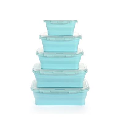 China Microwavable Airtight Collapsible Lunch Box Silicone Collapsible Food Storage Containers with Lids for sale