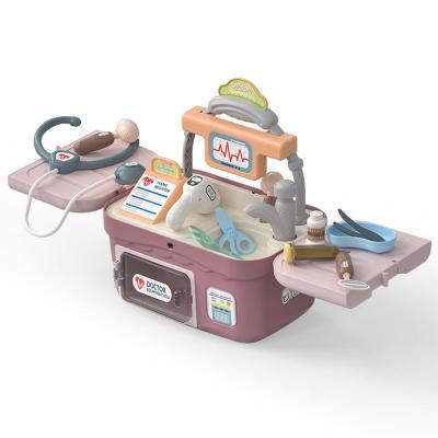 China Plastic Most Popular DIY Wholesale Pretend To Pretend To Play Suitcase Medical Doctor Toy Set Children Play Operating Table for sale