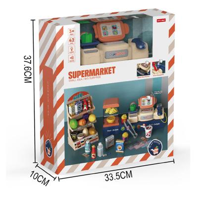 China Plastic Simulation Supermarket Role Play Pretend Cashier Register Electronic Ice Creamplay Toy Set for sale