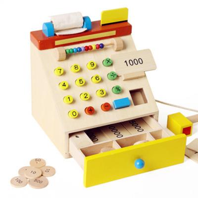 China Wholesale Wooden Montessori Pretend Toy Wooden Cash Register Game Counter Machine Toy For Children for sale