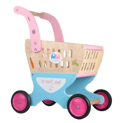 China Toddler Wooden Push Toys Wooden Baby Learning Walker Educational Children Stroller Toy Walker Kids Shopping Cart Walker for sale