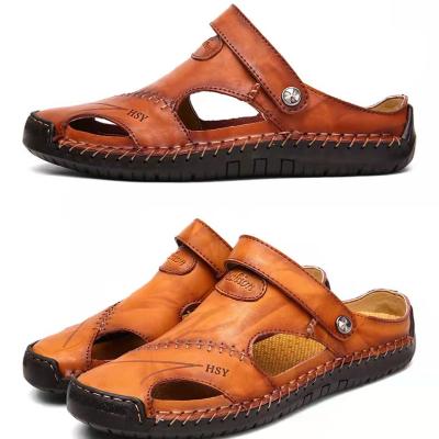 China Fast Shipping High Quality Leather Sandals Mens Flat Sandals Men Slippers Wholesale Supplier for sale