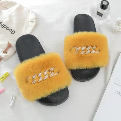 China CUSHIONING Solid Color Women's Slippers Factory Wholesale Faux Stone Plush Fur Fluffy Slippers for sale