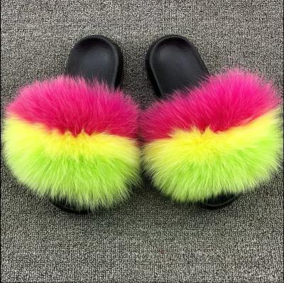 China CUSHIONING wholesale women fur slippers outdoor raccoon slippers fur slippers factory real smudge fur slippers fast shipping for sale