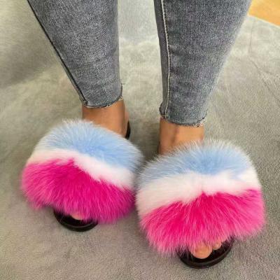 China CUSHIONING Factory Direct Wholesale Brown Fur Slippers Fashion Fox Fur Slippers Real Fur Slippers for sale