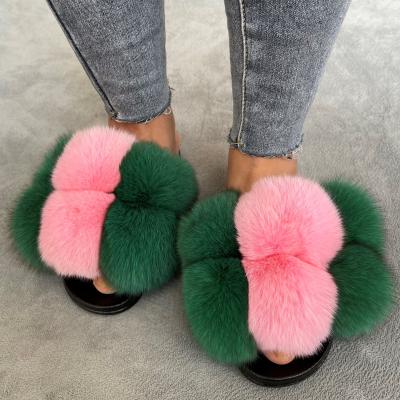 China CUSHIONING designer fur slippers can be customized LOGO ladies fur slippers fur slides for sale