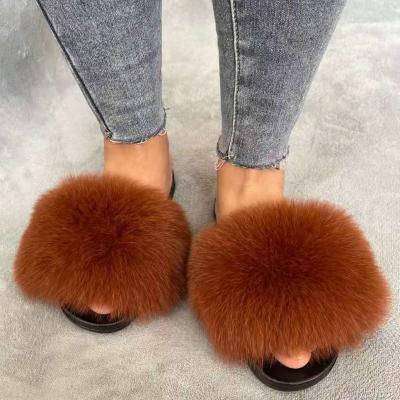 China CUSHIONING Factory Direct Wholesale Brown Fur Slippers Fashion Fox Fur Slippers Real Fur Slippers for sale