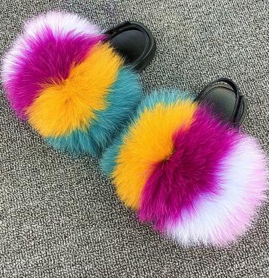 China Fur Flat Slippers Fast Shipping Colorful Kids Fur Slippers Kids Fashion Fur Slippers for sale