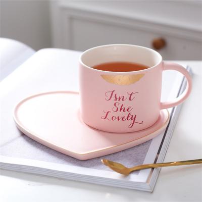 China Wholesale Creative Ceramic Mug Stocked With Mark Heart-shaped Dish Coffee Cup For Household for sale