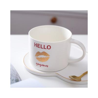 China Factory Stocked Wholesale Creative Sublimation Ceramic Mug With Heart Shaped Dish Mark Coffee Cup For Couples for sale