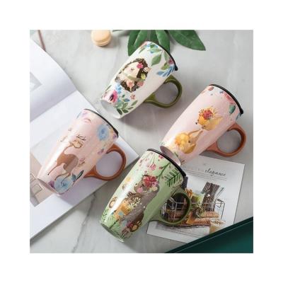 China Factory Price Sustainable Cartoon Pattern Porcelain Cup High Temperature Resistant Ceramic Mug for sale