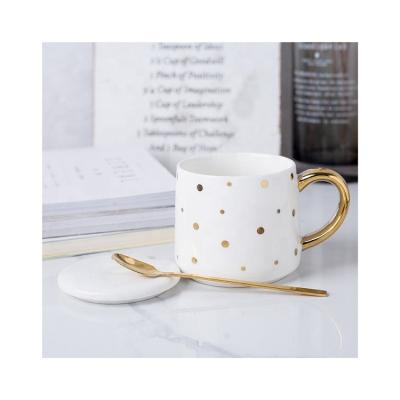 China Mark Milk Coffee Creative Viable Good Quality Ceramic Cup With Cover Spoon Design Cream Porcelain Popular Stylish Mug for sale