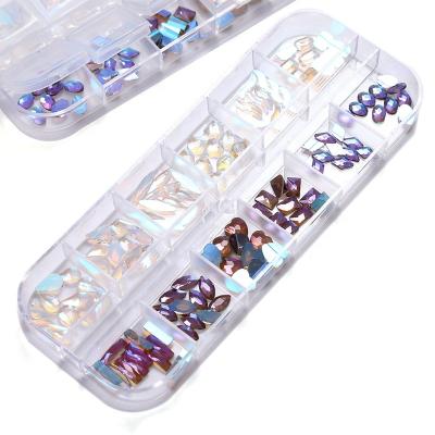 China Nail accessories wholesale mix boxed aurora color flatback shaped rhinestones shinning nail art stone for craft accessories for sale