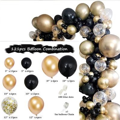 China 2023 Eco-friendly Materials New Arrival Graduation Metal Gold And Black Balloon Arch Set Wedding Party Decoration 121pcs Balloon Set for sale