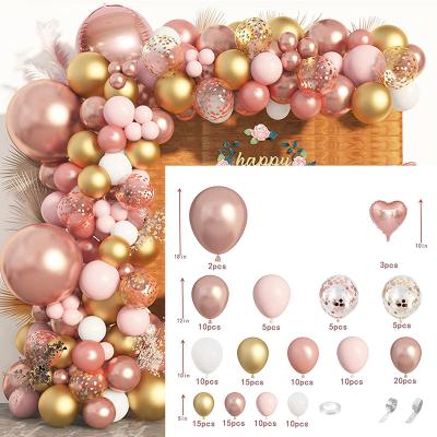 China Hot Sale Latex Confetti Metallic Balloons DIY Garland Arch Kit 140Pcs Rose Gold Pink White Party Decoration Balloons For Birthday Wedding Party for sale