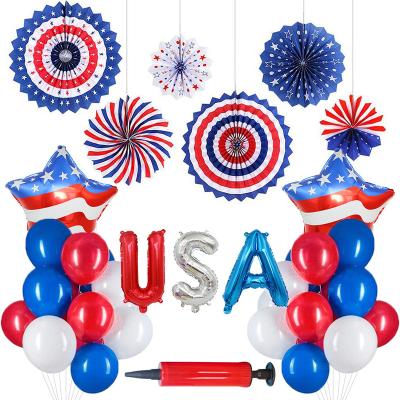 China Party Suppies 2023 Hot Selling USA Independence Day Holiday Paper Fan Kit American Latex Balloon 12inch Set For Party Decoration for sale