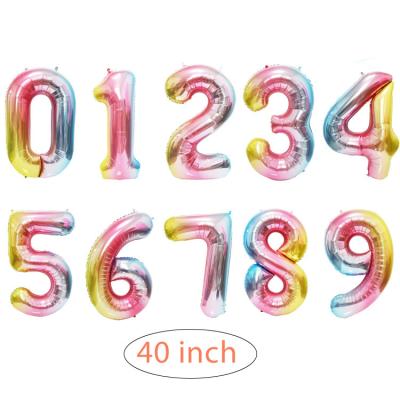 China Durable 40 Inch Baby Shower Decoration Rainbow Gradient Color 0-9 Number Foil Balloons for sale