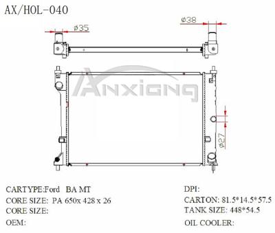 China Auto Parts Aluminum Weld Radiator For HAWK BA V6 2002-2005MT 650*428*16 HAWK BA V6 2002-2005MT for sale