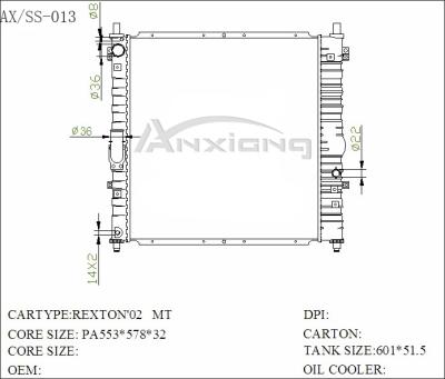 China Auto parts aluminum welding radiator for REXTON 2002-MT 553*578*32 OEM: REXTON 2002-MT for sale