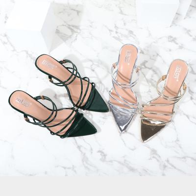 China Height Increasing New 2021 Women Fashion Casual Strappy Sandals Summer Heeled Slipper Transparent Stiletto Pointed Toe Sandals Dress Shoes for sale