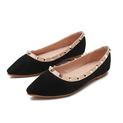 China Women's New Fashion Light Rivet Pumps Flats Shoes Summer Velvet Fabric Plus Size Flat For Ladies Dailywear for sale