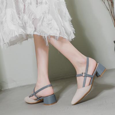 China Light Women's Casual French Style Summer Deep Heel Sandals High Elastic Wrap Toe Pointed Toe Sandals Ankle Buckled Shoes for sale