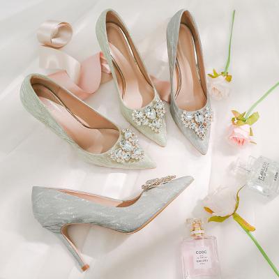 China New Height Increasing Women's Stiletto Heel Bridal Shoes Wedding High Heels Chrytal Bridesmaid Ladies Shoes for sale