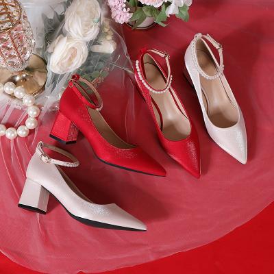 China New Quick-drying Spring Autumn Female Block Heels High-toe Hollow Out Mid Heels Women Outside Banquet Wedding Ladies Sandals for sale