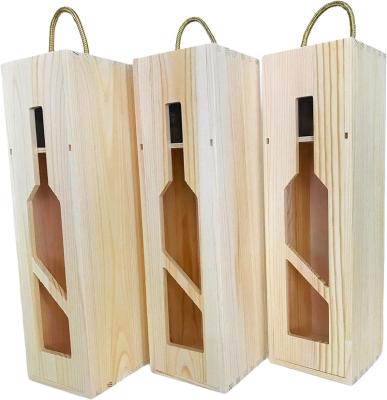 China Europe 3 Pack Wine Box - Simple Wooden Wine Bottle Storage Gift Box With Handle For Birthday Party Housewarming Wedding Anniversary for sale