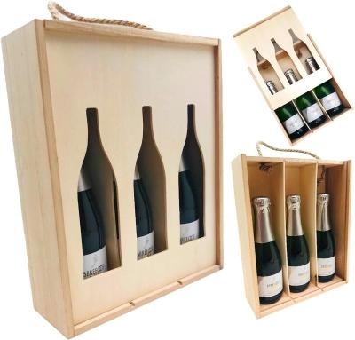 China Europe 2 Pack Wine Box - Tripple Wooden Mini Wine Coke Soda Bottle Storage Gift Box With Handle For Birthday Party Housewarming Wedding for sale