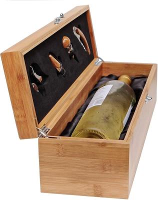 China Europe Bamboo Wooden Wine Gift Box Set with Double Tools Wooden Wine Bottle Storage Gift Box with Handle and Hinges for Birthday Party Hous for sale