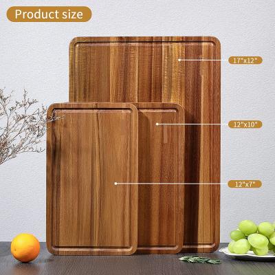 China Sustainable Wooden Cutting Boards Set of 3 for Thick Kitchen Chopper Set with Deep Juice Groove and Handle Large Trays for Meat Fruit for sale