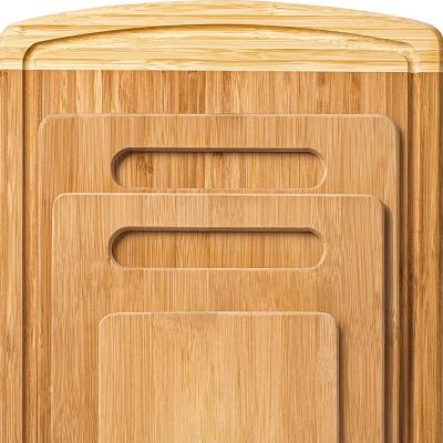 China Sustainable Bamboo Cutting Board Set of 4 - Kitchen Choppers with Juice Groove for Meat, Cheese and Vegetables - Large Natural Wood for sale